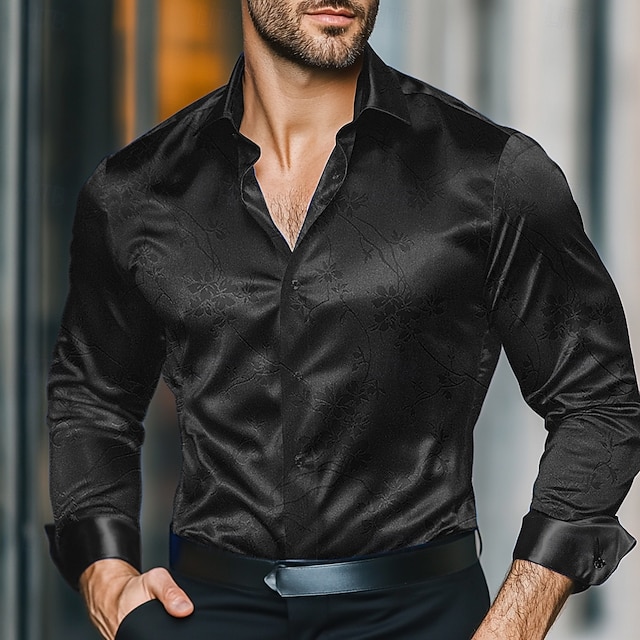  Per uomo Camicia Camicia in raso Maglietta informale Camicia con bottoni Floreale Matrimonio Da mare Nero Verde Manica lunga Colletto Inverno Primavera & Autunno Abbigliamento