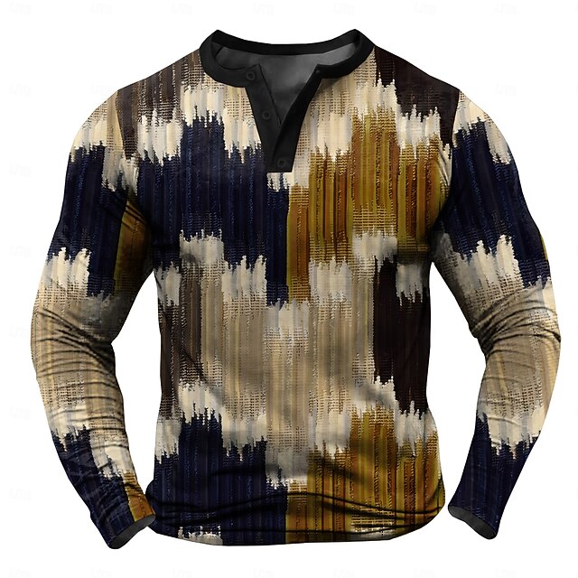 Men's Color Block Henley Shirt Long Sleeve Shirt Long Sleeve 3D Printing Fashion Daily Casual Vacation Street Casual Winter Spring &  Fall Dark Blue Henley Collar Button Henley Henley T-Shirt4