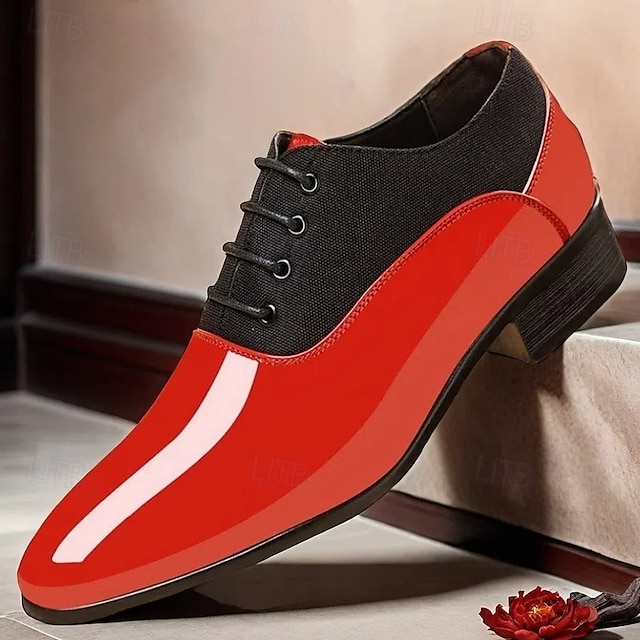  scarpe oxford da uomo in vernice rossa – design formale moderno con chiusura con lacci, ideali per lavoro, feste e occasioni speciali