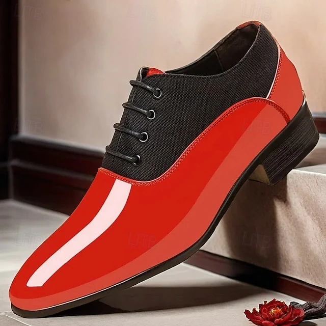 Men's Red Patent Leather Oxford Shoes – Modern Formal Design with Lace-Up Closure, Ideal for Business, Christmas Parties, and Special Occasions 13