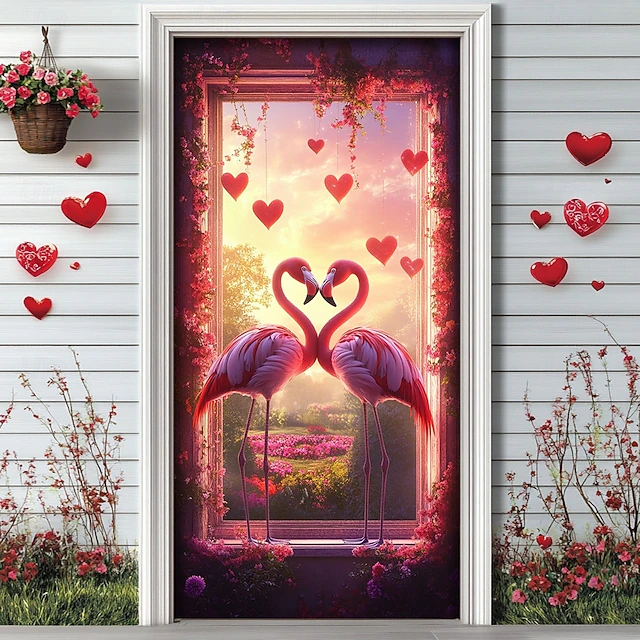 Wedding Outdoor Decorations Door Covers Door Tapestry Door Curtain Decoration Backdrop Indoor/Outdoor Door Banner for Front Door Farmhouse Flamingos 19