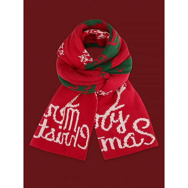 Écharpe De Noël Unisexe Motif Rennes - Laine Douce, Rouge Et Vert, Longueur Généreuse, Idéale Fêtes Et Hiver