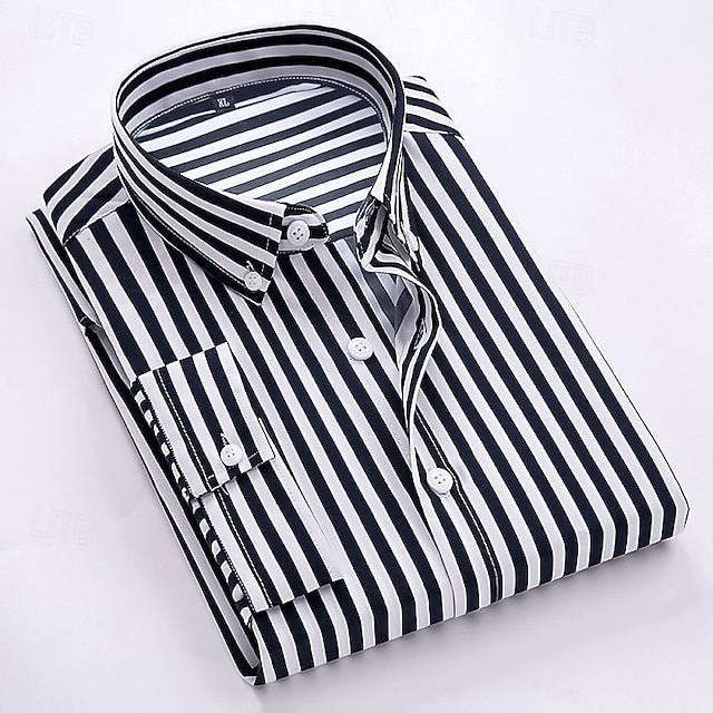  Men's Dress Shirt Button Down Shirt Striped Shirt Collared Shirt Wedding Work Black White Red Navy Blue Long Sleeve Collar Clothing Apparel