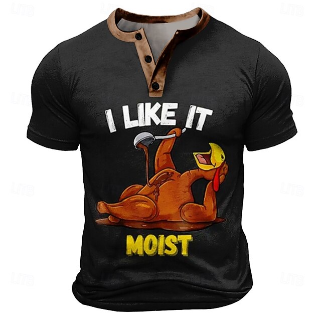 Men's Thanksgiving Day Turkey T shirt Short Sleeve 3D Print Sports Fashion Street Sports Outdoor Festival Summer Spring Black Henley Henley T-Shirt4