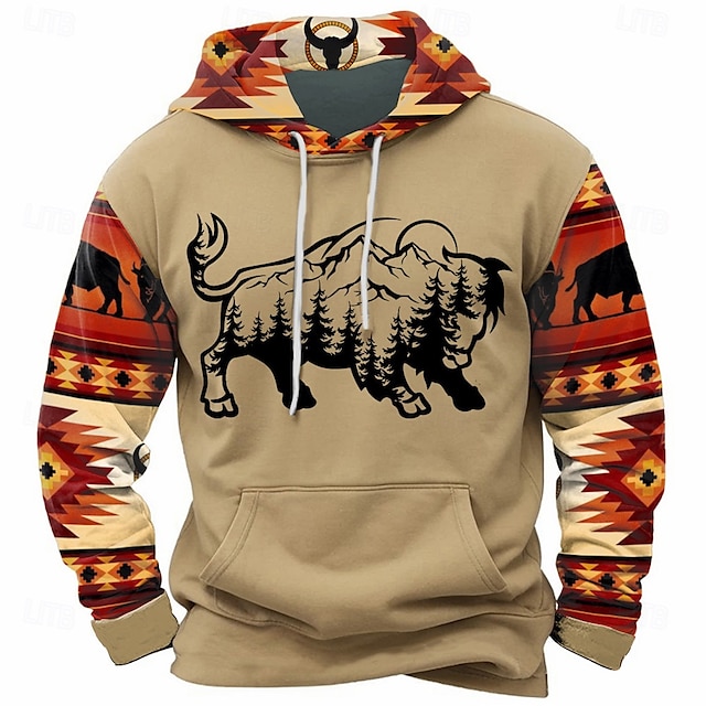  Per uomo Mucca Felpe Felpa Soprabiti Felpa con cappuccio Girocollo Di tendenza Stampa 3D Feste Per eventi Abbigliamento di strada Marrone Verde A cordoncino Autunno Inverno progettista