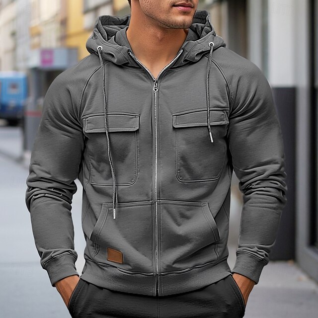  Homme Sweat à capuche Sweat à capuche zippé Sweat à capuche raglan Sweat à capuche tactique Noir Vin Vert Véronèse Rouge bleu marine Capuche Plein Tactique Sport & Loisir du quotidien Vêtement de rue