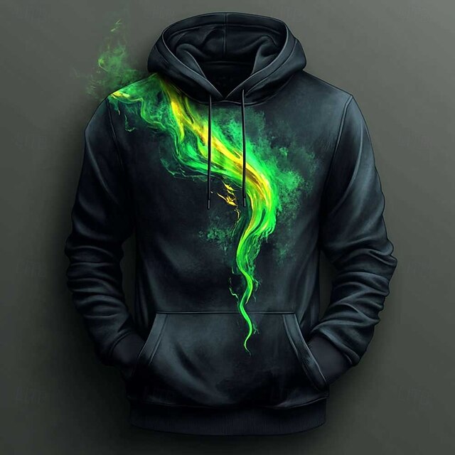 Men's Flame Hoodies Sweatshirt Fashion Cool Long Sleeve Crew Neck Party Holiday Streetwear Black Drawstring Fall Winter Designer4