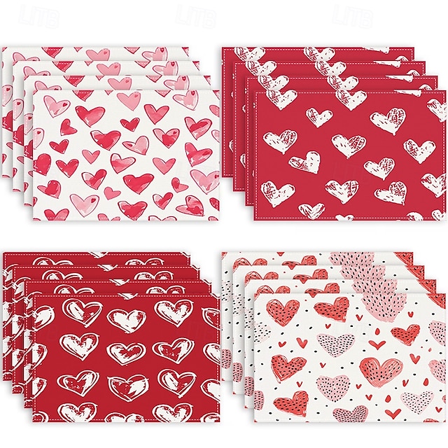  set di 4 tovagliette per San Valentino romantiche e decorative con motivi a forma di cuore o rosa resistenti e resistenti al calore perfette per aggiungere un tocco d'amore all'arredamento della tua