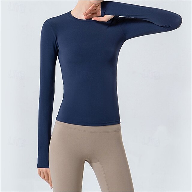 Women's Yoga Top Stand Collar Quick Dry Lightweight Breathable Thumbhole Long Sleeve Sports Solid Color Base Layer Top For Running Fitness Yoga Slim Activewear2