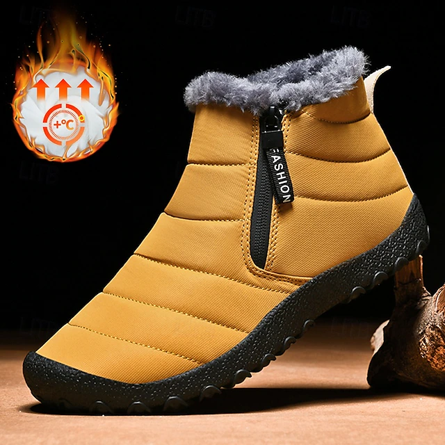 Men's Yellow Winter Snow Boots – Waterproof, Fur-Lined, Zipper Closure, Non-Slip Warm Ankle Boots for Cold Weather 48