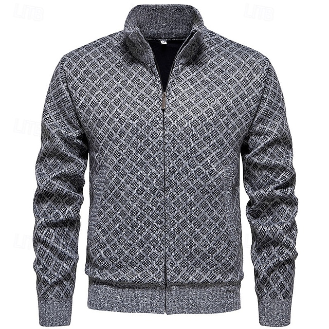  Per uomo Cardigan Maglione Cardigan Maglione corto Maglione con zip Maglione lavorato a maglia A coste Maglia Standard Tasche A quadri Colletto alla coreana Di tendenza Classico Da tutti i giorni