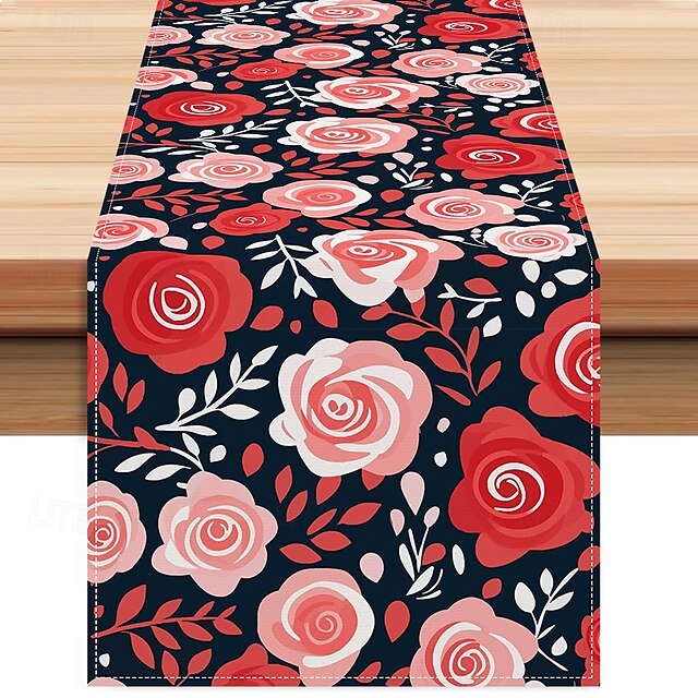 chemin de table de Saint-Valentin, décoration de table florale romantique avec un élégant motif de rose, parfait pour ajouter une touche d'amour et d'élégance à votre dîner de Saint-Valentin