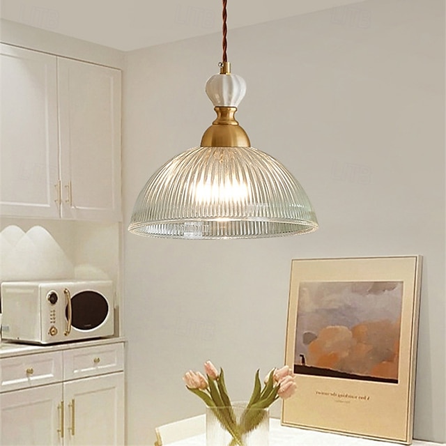  lampada a sospensione moderna di metà secolo con paralume a forma di ciotola in vetro semplice, 85-265 V