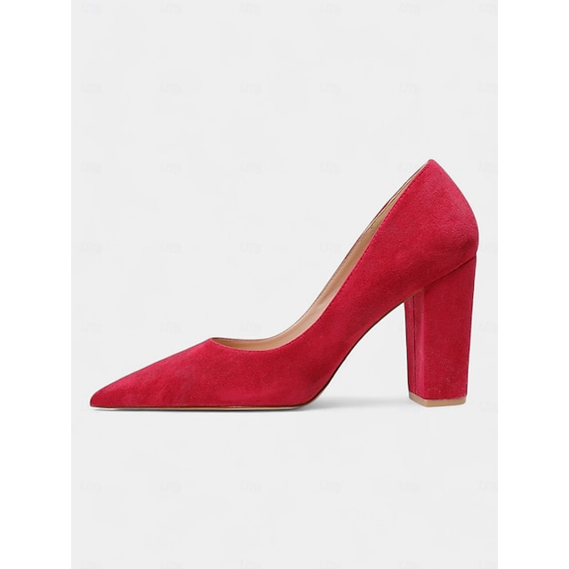  Klassische High Heels aus Wildleder mit spitzer Spitze für Damen | Pumps mit Blockabsatz für die Arbeit und Partys