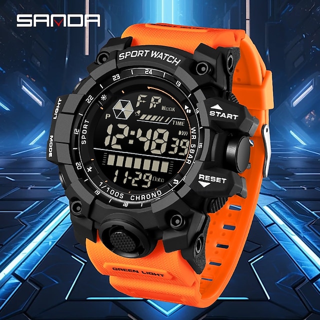  SANDA Herr Digital klocka Utomhus Sport Mode Vardaglig klocka Självlysande Alarmklocka Datum vecka VATTENTÄT TPU Klocka