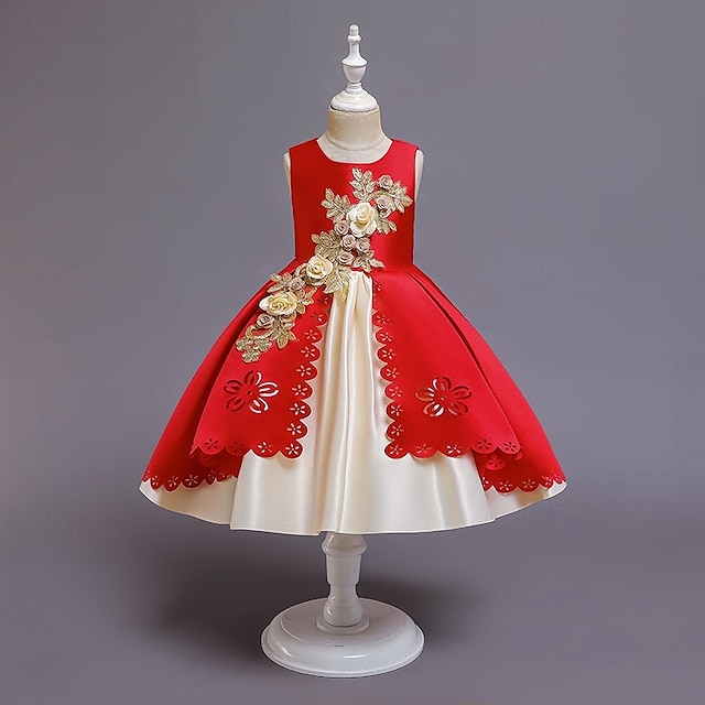  Rochie Fete Flori copii Fete Rochie de printesa Performanță Nuntă Petrecere Elegant Frumoasa Peteci Floral Fără manșon Stil Nautic Roșu Vin Roz Îmbujorat 4 ani +