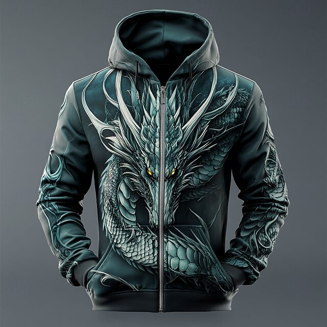Men's Hoodie Blue Hooded Dragon 3D Print Cool Fall Winter Clothing Apparel Hoodies Sweatshirts4