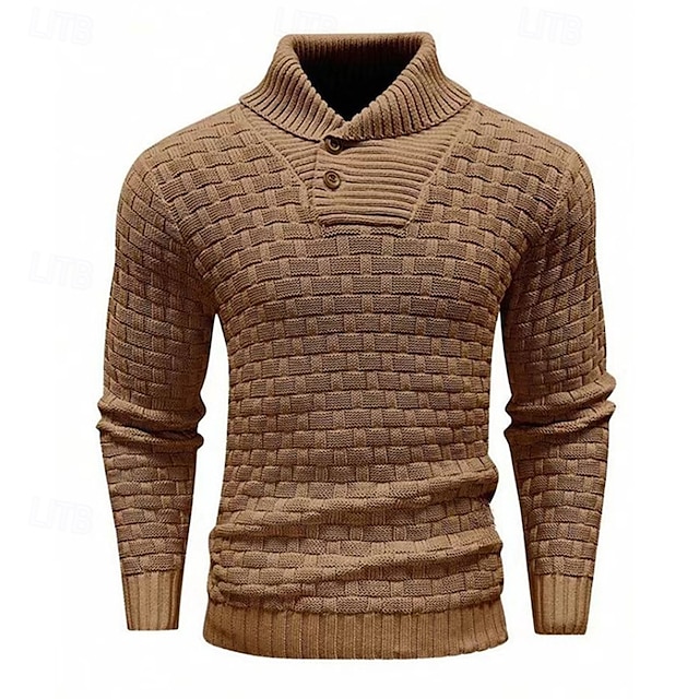  Herren Pullover Strickpullover Gerippt Stricken Standard Strick Glatt Rollkragen Modisch Basic Urlaub Freizeitskleidung Bekleidung Herbst Winter Schwarz Gelb S M L