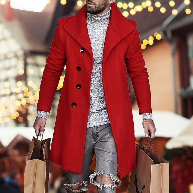  Herren Mantel Trenchcoat Langer Trenchcoat Täglich Urlaub Herbst Winter Polyester Windundurchlässig Weich Oberbekleidung Bekleidung Modisch Klassisch Glatt Tasche Kargen Einreihiger Verschluss