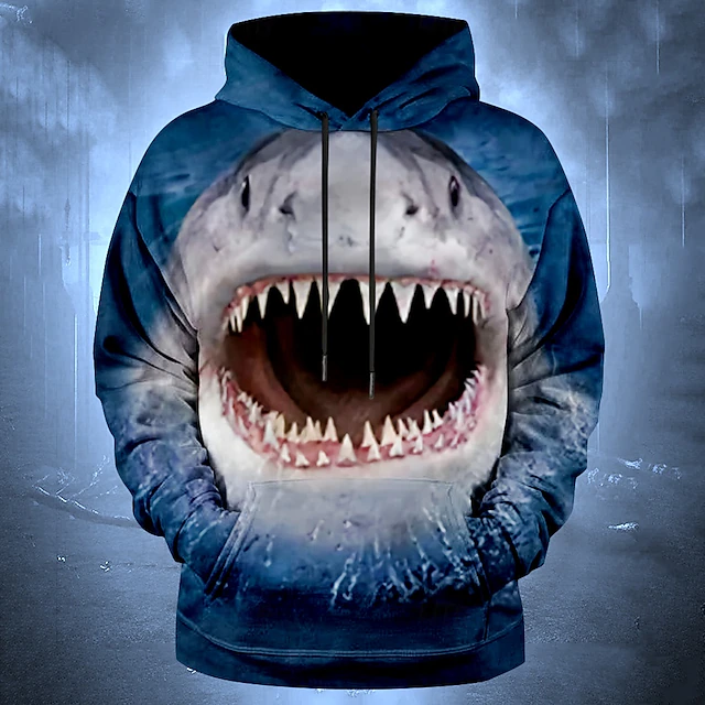 Men's Shark Hoodies Sweatshirt Fashion Cool Long Sleeve Crew Neck Party Holiday Streetwear Blue Drawstring Fall Winter Designer4