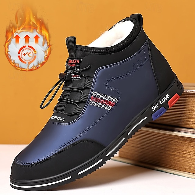  tênis casuais masculinos forrados e quentes de inverno – sapatos de cano alto com cadarço à prova d'água e forro de pelúcia, sola antiderrapante, ideal para atividades ao ar livre e clima frio