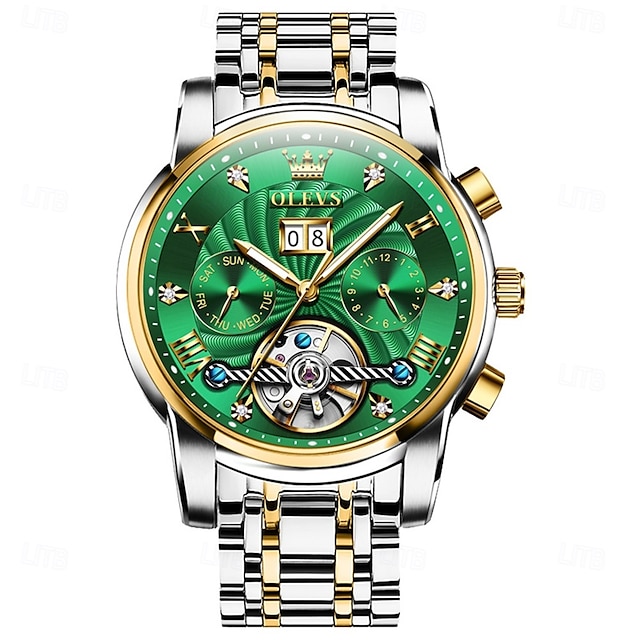  OLEVS Męskie zegarek mechaniczny Moda Na codzień Zegarek na rękę Nakręcanie automatyczne Tourbillon Świecący Kalendarz Stal Zobacz
