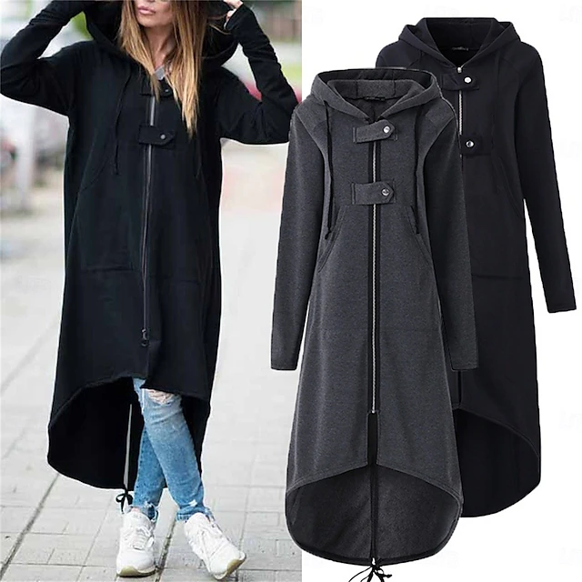 Women's Casual Long Sleeve Hoodie Long Tops Street Dailywear Zipper Pocket Black Gray Fall Winter 7