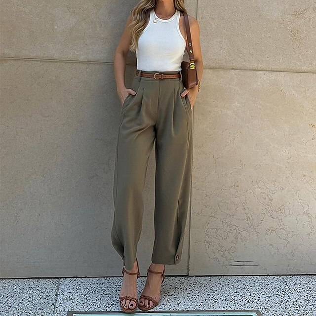  Mujer Talla EU / US Pantalones Casual Confort Longitud total Tiro Alto Color sólido Cremallera Hebilla Cómodo Microelástico Fiesta Casual Diario Negro Verde Ejército Café Otoño invierno Todas las