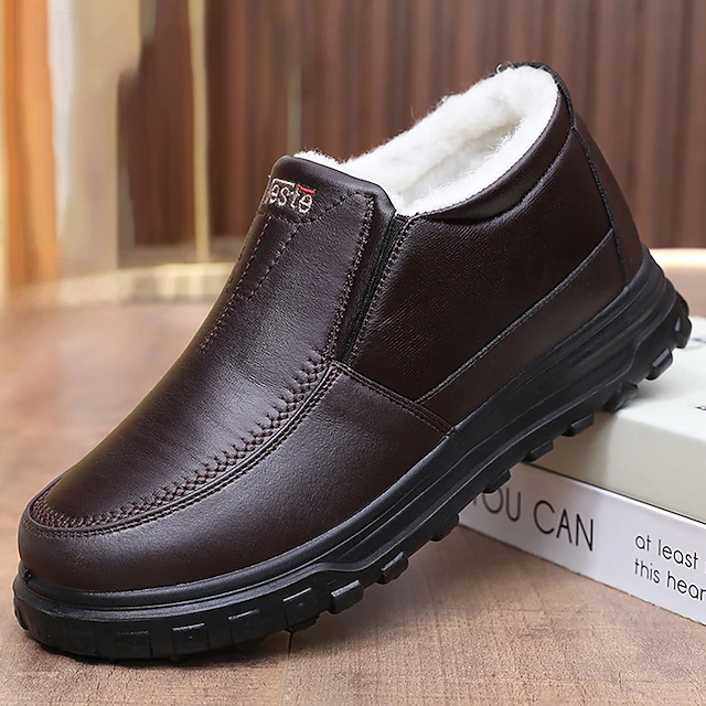 Men's Casual Cozy and Warm Faux Leather Slip-on Shoes with Fur Lining - Perfect for Winter Outdoor Activities 12