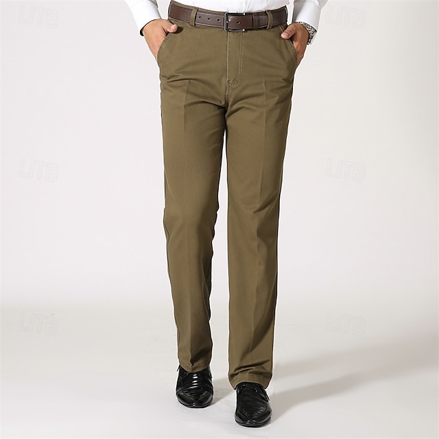  Homens Social Calças chinês Botões Bolsos Tecido Conforto Formal Festa Trabalho Moda Estilo Clássico Preto Marron Micro-Elástica