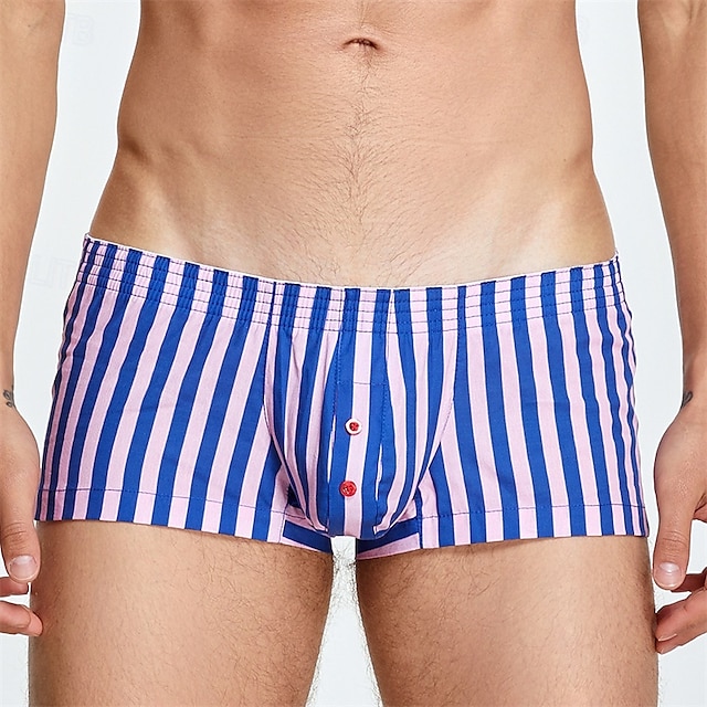  Per uomo 1 pc Boxer Vita elastica 50% cotone Traspirante Morbido Comodo A quadri Color Block A vita bassa Bianco Giallo