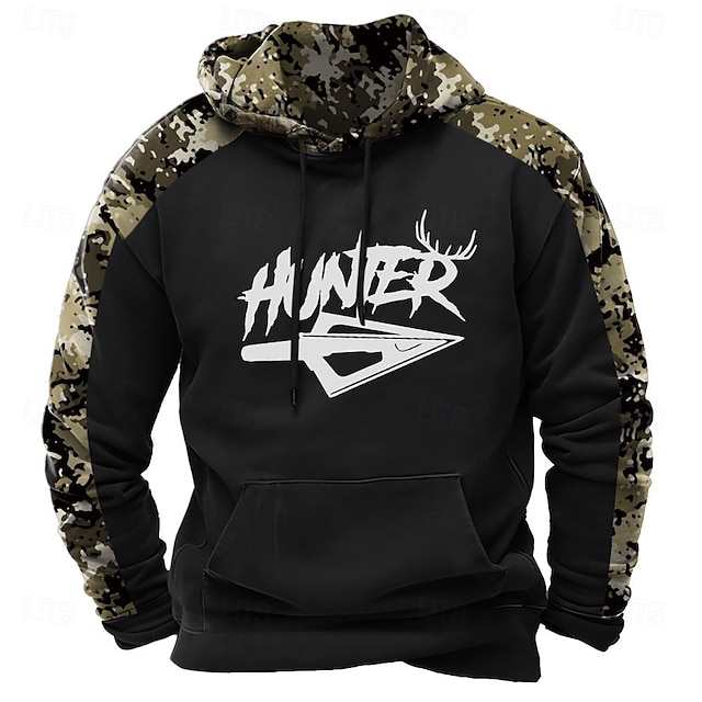  Homme Sweat à capuche Noir Marron Vert Capuche Camouflage camouflage 3D effet Frais Automne Hiver Vêtement Tenue Pulls Capuche Pulls molletonnés