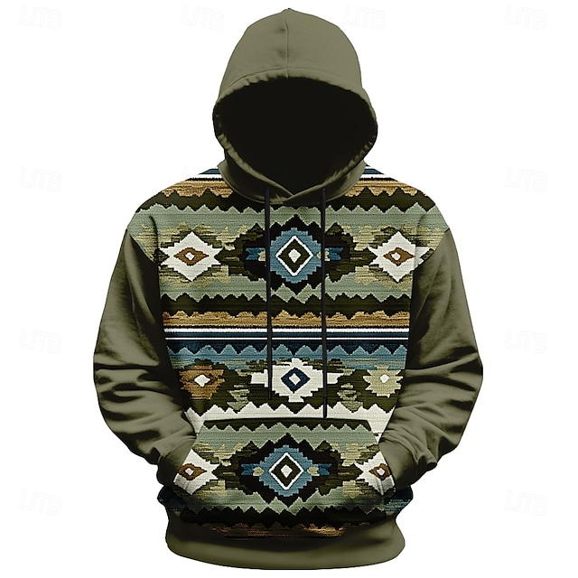  Homme Argyle Sweats à Capuche Pardessus Sweat à capuche Col Ras du Cou Mode 3D effet Vacances Sortie Vêtement de rue Vert Véronèse Cordon Automne Hiver Designer
