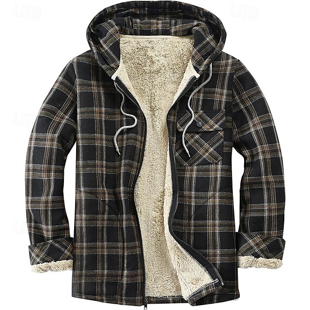  Pánské Mikina na zip Mikina s kapucí na zip Fleecová bunda Černá Rubínově červená Světle modrá Kapuce Pléd Zapni Kapsy Sporty a outdoor Denní Dovolená Polyester Šik ven Základní Na běžné nošení