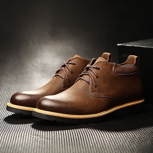  bottines en cuir marron pour hommes avec design à lacets et semelle durable – chaussures décontractées élégantes pour un usage quotidien et en extérieur