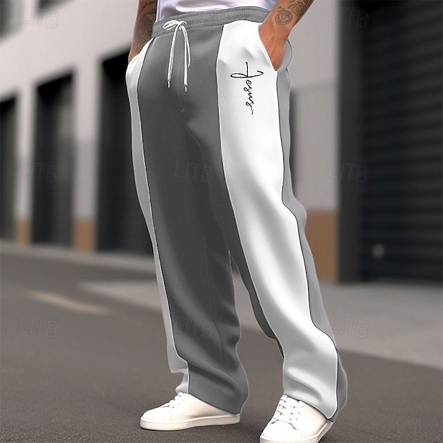  Men's Christmas Pants Sweatpants Trousers Straight Leg Sweatpants Pocket Drawstring Elastic Waist Color Block Cross Comfort Christmas Sports Outdoor Fashion Casual Black Dark Blue Micro-elastic