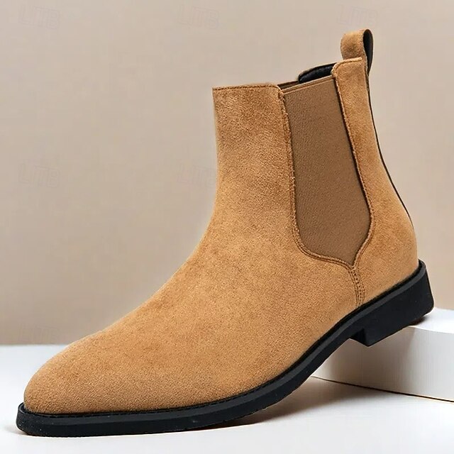 Men's Classic Tan Suede Chelsea Boots with Elastic Panels - Comfortable Slip-On Ankle Boots for Casual and Formal Occasions 26