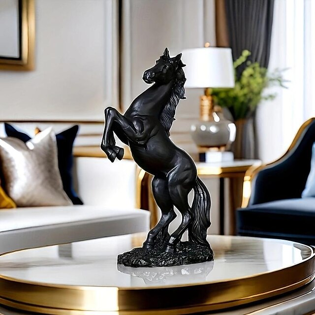 Elegant Resin Horse Statues, A Set of Three Majestic Horses in Black