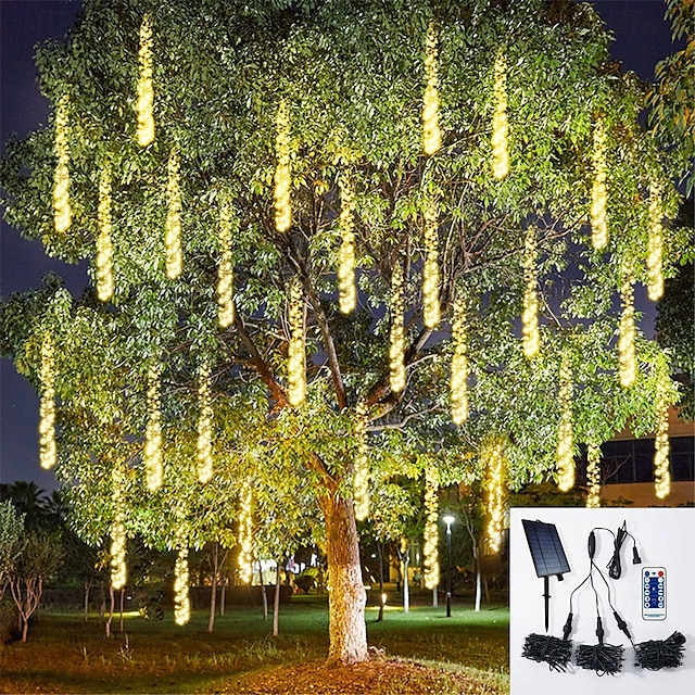  3-in-1 Solar LED Meteor Shower Rain Lights, Waterproof Icicle Firecracker Fairy Lights for Garden & Christmas