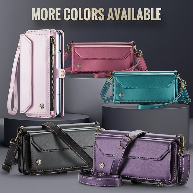  telefone Capinha Para Dobra Z 6 Z Fold 5 Z Fold 4 Z Fold 3 Capa para Cartão Wallet Com Suporte Magnética Zíper Retro TPU PC