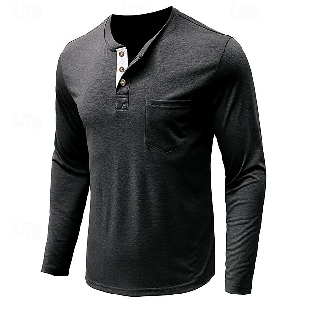 Men's T shirt Henley Shirt Long Sleeve Shirt Plain Henley Street Daily