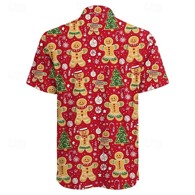 Christmas Men's Gingerbread Shirt Dress Shirt Button Up Shirt Short