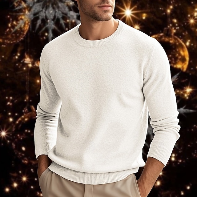  Herren Wollpullover Pullover Kaschmir Kaschmirpullover Strickpullover Gerippt Stricken Standard Strick Glatt Rundhalsausschnitt Modisch Brautkleider schlicht Freizeitskleidung Verabredung Bekleidung