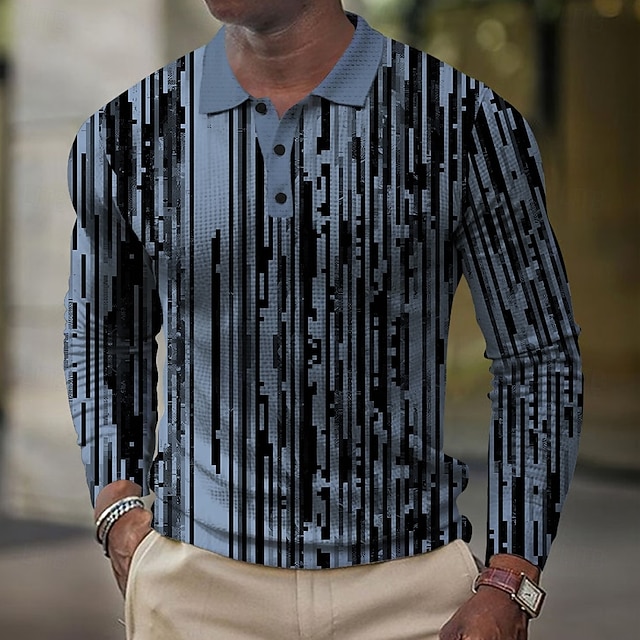  Bărbați Linijska Tricouri polo Waffle Cămașă de golf Manșon Lung Tricouri de polo Cămăși cu guler Casual În aer liber Birou Zilnice Nasturi Imprimare 3D Primăvară Toamnă Iarnă Negru Alb Albastru