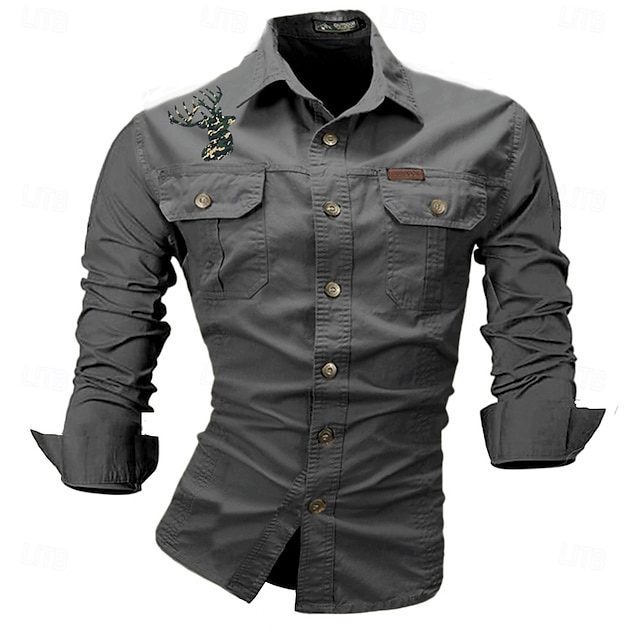  Voor heren Hert Werkhemden Westers overhemd Cargoshirt Lange mouw Casual Sport & Outdoor Uitgaan Winter Lente & Herfst Strijkijzer Afdrukken Zwart Wit Leger Groen Rood blauw