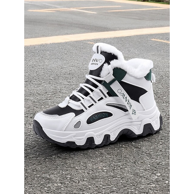  adidași de iarnă înalți de damă cu căptușeală din blană – pantofi sport calduri pentru exterior, cu design cu șireturi și talpă rezistentă