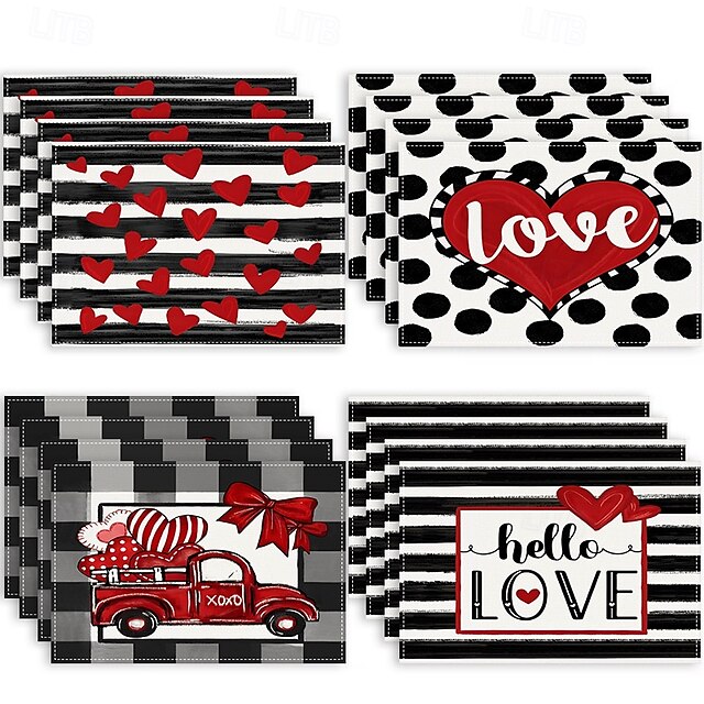  Valentine's Day Placemats Set of 4 Romantic and Decorative Table Mats Featuring Heart or Rose Patterns Durable and Heat-Resistant Perfect for Adding a Touch of Love to Your Dining Table Decor