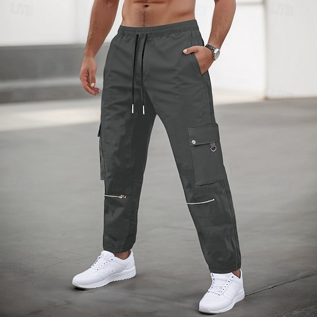  Hombre Pantalones cargo Pantalones Pantalones casuales Cremallera Correa Cintura elástica Plano Comodidad Suave Longitud total Exterior Diario Carrera Moda Ropa de calle Negro Marrón