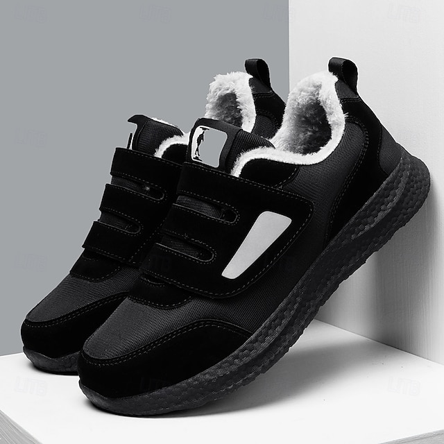  Men's Black Warm and Cozy Winter Sneakers with Fleece Lining - Ideal for Outdoor Activities