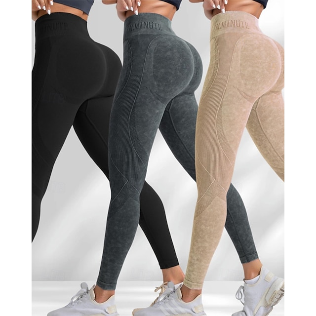  Damen Yogahose Yoga-Leggings 3 Packungen Hohe Taille Yoga Fitnesstraining Pilates Strumpfhosen Schwarz + Dunkelgrau + Rosa Schwarz + Dunkelgrau + Champagner dunkelgrau+blau+schwarz Spandex Herbst